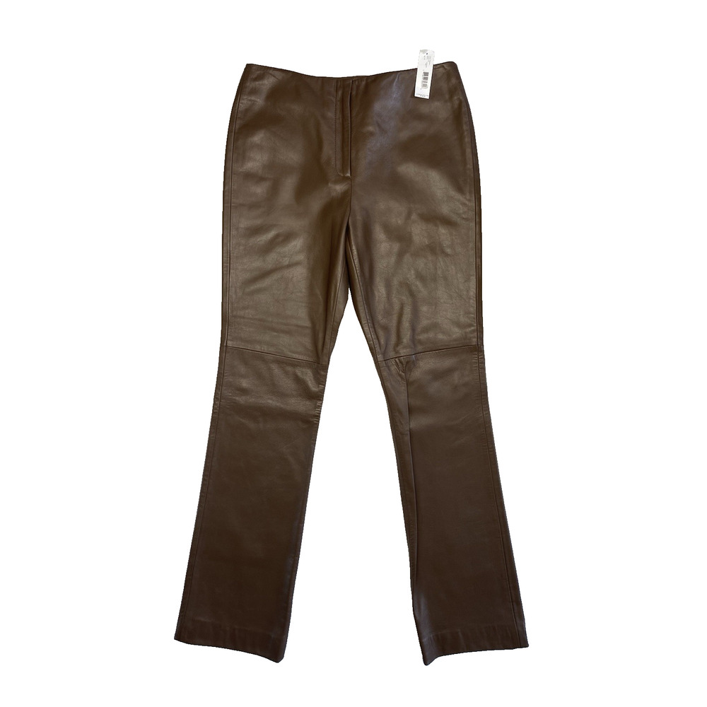 Vintage Y2K City DKNY Womens Size 4 NWTF 100% Brown Leather Pants Biker Punk